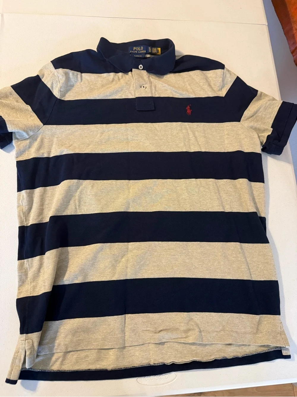 Vintage Ralph Lauren Short Sleeve Small Pony Blue Gray Striped Polo Classic Fit